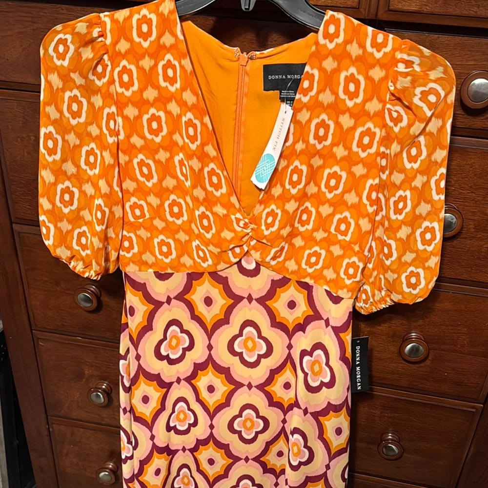 Donna Morgan Floral Orange and Pink Dress